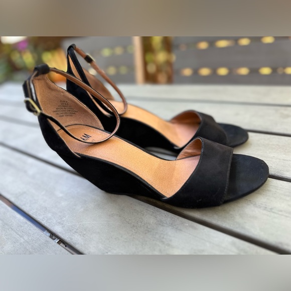H&M Premium Collection Black Suede Wedge Heels Size 10 - Picture 2 of 5